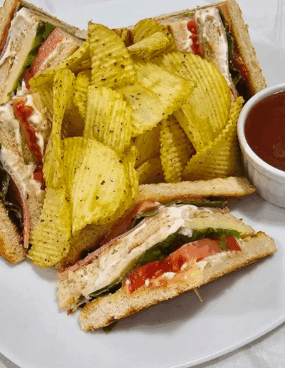 Club sandwich, Homemade pizza Dyli, Ithaca